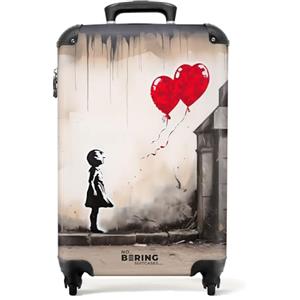 NoBoringSuitcases.com Valigia Bagaglio a Mano, Trolley 55x40x20 cm, 10 kg, Bagaglio a Mano (Ragazza Globo di Cuori - Rosso)
