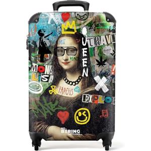 NoBoringSuitcases.com © Valigia rigida con ruote, trolley, bagaglio a mano, 4 ruote, lucchetto TSA (Mona Lisa circondata da graffiti colorati, 55x40x20 cm)