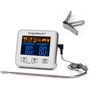 Aigostar Elliott - Termometro Cucina/Timer Cucina, Termometro Alimentare con Display LCD Retroilluminato, Funzione di Allarme, Letture Veloci e Accurate. Cottura BBQ Forno Arrosto Griglia.