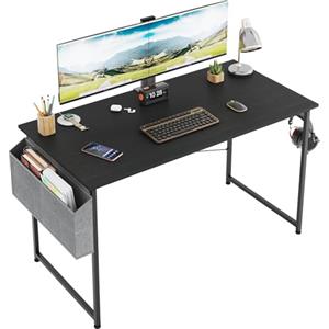 Clevich Schreibtisch, Computertisch mit Kopfhörer Halter und Aufbewahrungstasche, Stabil Arbeitstisch, Industrie-Design, PC Tisch, Kleiner Bürotisch Officetisch für Home, Office (Schwarz, 120 x 60 x 75 cm)