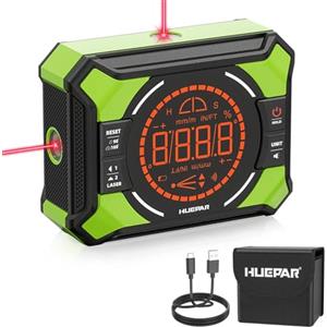 Huepar Inclinometro Digitale con Laser a Linee Incrociate, Display LCD e Base Magnetica - Ideale per Falegnameria, Edilizia e Fai da Te