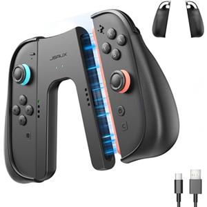JSAUX Impugnatura di Ricarica Ergonomica Antiscivolo per Switch 2, Impugnatura Magnetica Compatibile con JoyPads di Switch 2, Gioca Durante la Ricarica con Indicatore LED, Nero
