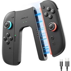 JSAUX Impugnatura di Ricarica per Switch 2, Impugnatura Magnetica Compatibile con JoyCon di Switch 2, Gioca Mentre Carichi con Indicatore LED e Cavo di Ricarica da 4,9ft - Nero