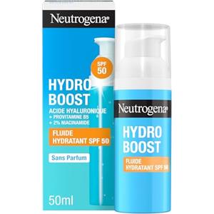 Neutrogena Hydro Boost Fluido Idratante SPF 50, Crema solare viso 50 con Acido Ialuronico, Niacinamide e Vitamina C, Crema viso SPF 50 in fluido, Protezione solare viso contro raggi UVA/UVB, 50 ml