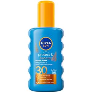 NIVEA SUN Spray Protect & Bronze SPF 30 200 ml, Crema solare 30 spray abbronzante corpo, Protezione solare 30 con attivatore di Melanina acceleratore abbronzatura, Resistente all'acqua, Non unge