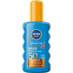 NIVEA SUN Spray Protect & Bronze SPF 50 200 ml, Crema solare 50 spray abbronzante corpo, Protezione solare 50 con attivatore di Melanina acceleratore abbronzatura, Resistente all'acqua, Non unge
