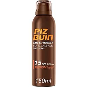 PIZ BUIN Tan & Protect Spray Solare Intensificatore dell'Abbronzatura SPF 15, Crema solare spray abbronzante corpo con Illumitone, Protezione solare spray SPF15 con filtro solare UVA/UVB, 150 ml