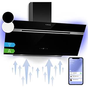 Klarstein Alina - Cappa da Cucina, 90cm, 615 m³/ora, Classe A, Controllo Touch & Smartphone, Cappa con LED, Silenziosa: 69 dB, Scarico & Ricircolo, Nera