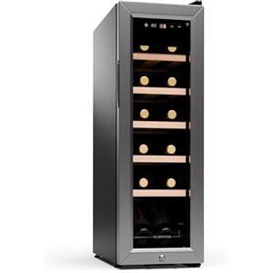 KLARSTEIN Cantinetta Vino Refrigerata a Zona Singola per Interno/Esterni, Frigo Bar, Cantina Vino con Porta in Vetro, Mini Frigo Silenzioso, Frigorifero Piccolo Touch Control, 5-18°C, 12 Bottiglie