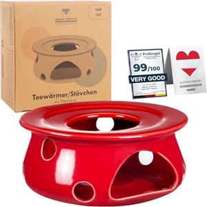 Urban Lifestyle Scaldavivande per teiera in ceramica (Nero) - Scaldino per mantenere calda la teiera, scaldavivande con candela per teiera o caffettiera, scaldino per tè o caffè (Rosso)
