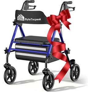 ByteTecpeak R4 deambulatore pieghevole con seduta, girello per anziani,altezza regolabile in 5 livelli su sedile e maniglie, Deambulatori a 4 ruote, Con borsa della e freni, portata max 100KG (Blu)