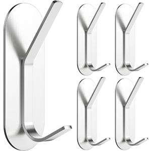 Alyvisun 5 Pezzi Ganci Adesivi, Forti Appendi Accappatoio Bagno in Acciaio Inox, Gancio Appendiabiti a Parete Senza Forare, Ganci Appendini Adesivi per Bagno, Cucina, Ufficio (Argento)