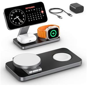 KEEPRO Caricatore Wireless per iPhone con Mag-Safe, 3 in 1 stazione di ricarica per Apple Inductive Wireless Charger per iPhone 17e 17 16 15 14 13 12 Air, Apple Watch 10/9/8/7/6/SE/5/4/3/, per AirPods Pro