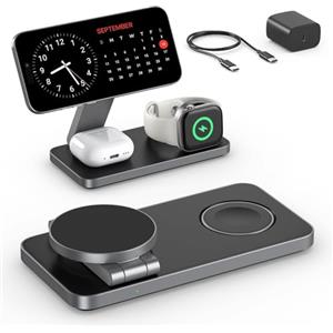 KEEPRO Caricatore Wireless per iPhone con Mag-Safe, 3 in 1 stazione di ricarica per Apple Inductive Wireless Charger per iPhone 17e 17 16 15 14 13 12 Air, Apple Watch 10/9/8/7/6/SE/5/4/3/, per AirPods Pro