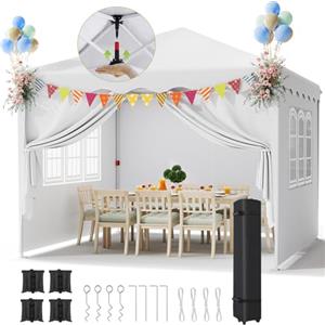 LIFERUN Gazebo 3x3 Pieghevole Impermeabile, Esterno Resistente Con 4 PCS Sacchi Di Sabbia, UV 50+, 4 Pareti Laterali - Per Giardino, Campeggio, Festival, Feste Bianco