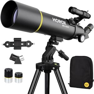 HOROX Telescopio Rifrattore 80 mm, 500 mm, per Adulti e Bambini, con Treppiede Professionale e Adattatore per Telefono, Zaino Telescopico Portatile