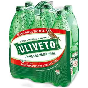 Generico acqua Minerale Effervescente Naturale Uliveto, Bicarbonato-Calcica, 6 Bottiglie da 1,5 L, Aiuta la Digestione