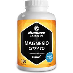 Vitamaze - amazing life Citrato di Magnesio 2.250 mg, 180 Capsule Vegane di Alto Dosaggio, di cui 360 mg di Magnesio Elementare Puro al Giorno, Naturale Integratore. Qualitá Tedesca. Vitamaze®