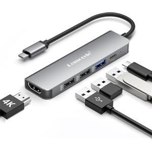 Lemorele Hub USB C, 5-in-1 Alluminio Docking Station con HDMI 4K, 3*USB-A 3.0/2.0, PD 100W, Multiporta Adattatore USB per Windows, Switch, iPad, iOS, Android, MacBook Air/Pro