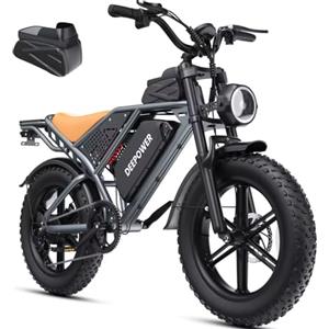 DEEPOWER QS7 Bicicletta Elettrica Per Adulti, 20×4.0 Pneumatici Fat E-Bike Con 48V 20/35/60Ah Batteria Rimovibile, 25 KM/H, 160-250KM Autonomia, 7 Marce, Sospensione Idraulica Completa (Grigio Scuro-35Ah)