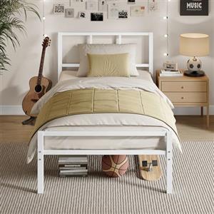 VASAGLE Struttura Letto Singolo 90 x 190 cm, Testiera, Telaio Letto in Metallo, Regge Fino a 250 kg, Facile da Montare, per Camera da Letto, Bianco Opaco RMB291W101