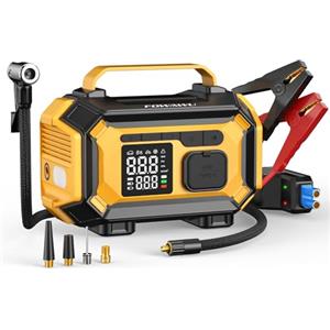FOWAWU Avviatore Batteria Auto 8000A, Avviatore di Emergenza per Tutti i Benzina e 10L Diesel, con Compressore Aria Portatile 150PSI ad Arresto Automatico, Schermo LCD Grande, Power Bank e Torcia LED