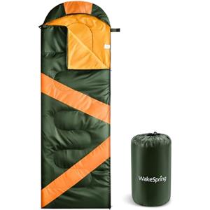 WakeSpring Sacco a Pelo Adulto 3 Stagioni, Leggero e Idrorepellente, Sacco a Pelo da Campeggio con Sacca, Unibile per Uso Doppio, Apribile come Coperta, per Camping, Escursionismo e Viaggio