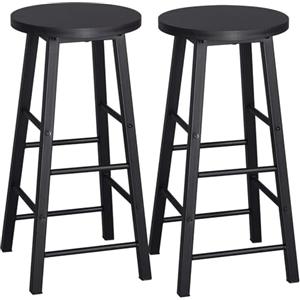 WOLTU Sgabelli da Bar Set di 2, Sgabello Alto 71 cm con Poggiapiedi, Seduta Tonda Sedia Alta per Penisola Cucina, Sala da pranzo, Bancone in Acciaio Legno, Nero