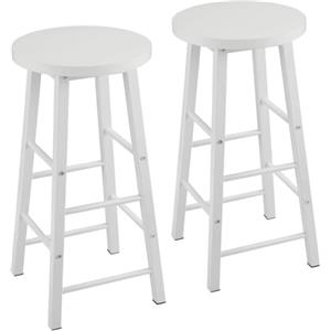 WOLTU Sgabelli da Bar Set di 2, Sgabello Alto 71 cm con Poggiapiedi, Seduta Tonda Sedia Alta per Penisola Cucina, Sala da pranzo, Bancone in Acciaio Legno, Bianco