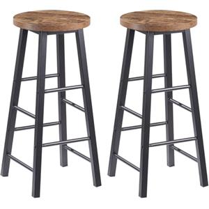 WOLTU Sgabelli da Bar Set di 2, Sgabello Alto 71 cm con Poggiapiedi, Seduta Tonda Sedia Alta per Penisola Cucina, Sala da pranzo, Bancone in Acciaio Legno, Legno Vintage
