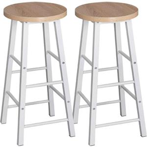 WOLTU Sgabelli da Bar Set di 2, Sgabello Alto 71 cm con Poggiapiedi, Seduta Tonda Sedia Alta per Penisola Cucina, Sala da pranzo, Bancone in Acciaio Legno, Rovere