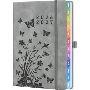 HwxBen Agenda Scolastica 2026-2027 (Agosto 2026 - Luglio 2027) - Agenda Settimanale Verticale con Penna, Segnalibro e Tasca Interna, Linguette Mensili, Formato 22,5 × 16,5 cm -Grigio
