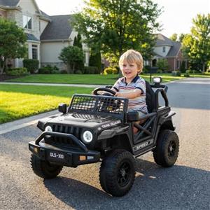 MAMIZO Auto Macchina Elettrica per Bambini 12V 7Ah, Jeep Elettrica per Bambini con 2 Motore 12V, Telecomando 2.4G, Velocità regolabile, LED, Musica, Partenza lenta, 30 Kg, per 3-8 anni, Nero