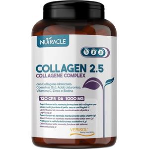 Nutracle Collagene Idrolizzato Verisol® 2500 mg con Acido Ialuronico e Coenzima Q10 - Integratore per Pelle, Capelli e Ossa - 120 Compresse