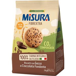 Colussi Misura Frollini Fibre Extra con Gocce di Cioccolato Fondente - 100% Farina Integrale, Ricchi in Fibre, Confezione da 290g