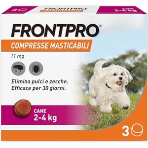 FRONTPRO 3 Compresse Masticabili Antiparassitario per Cani di Peso 2-4 kg Protegge da Pulci e Zecche, Antipulci in Confezione da 3 Compresse da 11.3 mg di Afoxolaner, 2kg-4kg