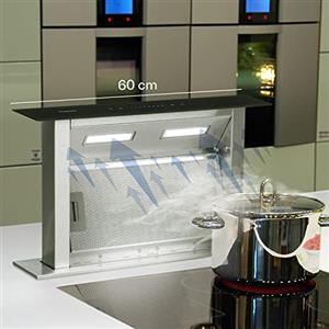 KLARSTEIN Downdraft Cappa Aspirante, Cappa Cucina con Flusso d'Aria 430m³/h, 4 modalità di Aspirazione della Ventola, Cappa a Incasso con modalità Ricircolo Opzionale, Cappa Sottopensile con Timer