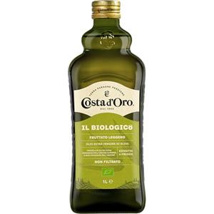 Costa d'Oro - Il Biologico 1L. Olio extravergine di oliva non filtrato, estratto a freddo, prodotto secondo i metodi della filiera biologica. Bottiglia da 1 litro.