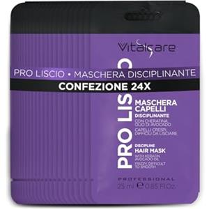 Vitalcare | PRO Liscio - Maschera Capelli Disciplinante, per Capelli Crespi, Ribelli e Difficili da Lisciare, con Cheratina e Olio di Avocado, 24 Bustine da 25 ml