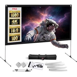 Pyle Telo Proiettore con Supporto, 254 cm 16:9 HD 4K Portatile e Leggero, Autoportante e Pieghevole da Interno/Esterno per Proiettore Home Theater