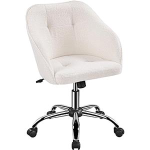 Yaheetech Sedia/Poltroncina Scrivania Ufficio Girevole con Ruote Imbottita in Bouclé Altezza Regolabile Reclinabile Ergonomica Portata 136 kg per Studio, Cameretta, Avorio