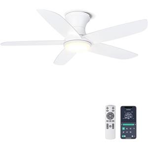 Ohniyou 46 pollici (117 cm) ventilatore da soffitto con Luce, telecomando/controllo app, dimmerabile, silenzioso motore DC, ventilatore a soffitto per camera da letto, terrazza, camera da letto