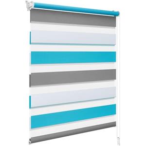 WOLTU Tenda a Rullo per interni Doppio Strato Giorno e Notte, Fissaggio a Morsetto Senza Foratura 80l x 130A cm Bianco+Grigio+Turchese, Tenda Traslucida e Oscurante per Finestra o Porta