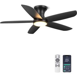 Ohniyou 116 cm Ventilatore da Soffitto con Luce, Telecomando/APP, Luce Regolabile, Motore DC Silenzioso, Ventilatori da Soffitto per Camera da Letto, Soggiorno, nero