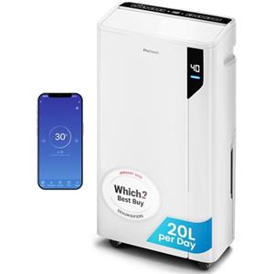 Pro Breeze® Deumidificatore Intelligente 20L/Die con Wi-Fi Sensore di Umidità Filtro a Carboni Attivi per Muffa e Umidità Modalità Bucato - per Casa Ufficio Camera da Letto