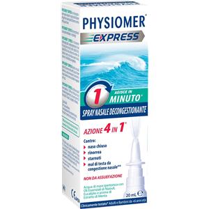 PHYSIOMER Express Spray Nasale Decongestionante 20 ml - Allevia la congestione in 1 minuto con acqua di mare ipertonica