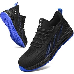 SPIEZ Scarpe Antinfortunistiche Uomo Donna,Leggere,Traspiranti,Slip-On con Punta in Composito,Sneakers da Lavoro Ideali per Uso Quotidiano,Nero Blu,Taglie EU 38