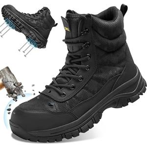 SPIEZ Scarpe Antinfortunistiche Uomo con Punta in Acciaio, Scarpe da Lavoro Antiscivolo e Antiperforazione, con Cerniera Laterale e Leggere per Cantiere, Magazzino & Officina, Taglie 40-46