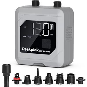 Peakpick Pompa elettrica da 20 psi, ricaricabile a batteria, gonfiaggio e sgonfiaggio intelligente a doppio stadio, spegnimento automatico, per stand up paddle, aquiloni da surf, tenda, materasso
