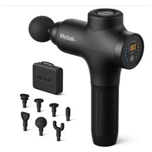 Mebak 3 Massaggiatore a pistola Massaggiatore muscolare a pistola 3200 giri al minuto 12MM Ampiezza Massaggiatore elettrico palmare Fascia Tessuto profondo portatile per collo schiena corpo con 7 teste 5 livelli Batteria 2600mAh, nero